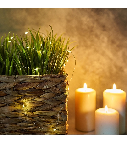 Гирлянда 'Роса', 2 м, 20 диодов, цвет теплый белый, тонкий батарейный блок