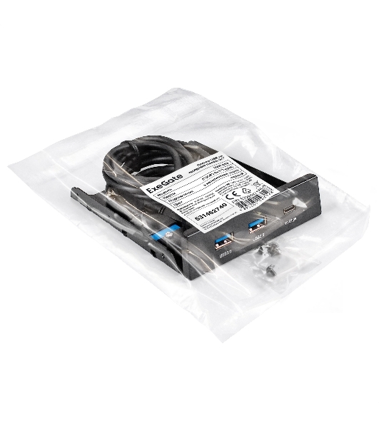 Планка USB на переднюю панель ExeGate U3H-616, 3,5', 2хUSB3.0+1хTypeC, черная, металл, подсоединение к мат. плате