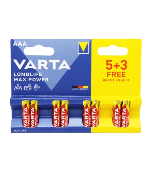 Батарея Varta LongLife Max Power Alkaline LR03 BL5+3 AAA (8шт) блистер