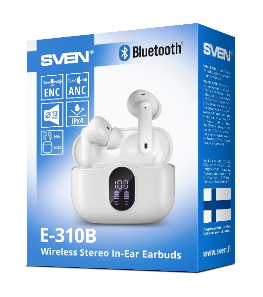 Наушники TWS SVEN E-310B белый, внутриканальные, Bluetooth, сенсорное управление, до 4 ч