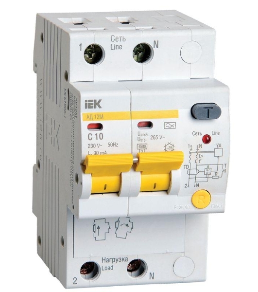 Выключатель автоматический дифференциального тока IEK MAD12-2-010-C-030 АД12М 2Р С10 30мА IEK