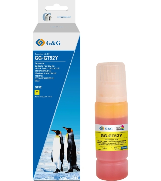 Чернила G&G GG-GT52Y желтый100мл для HP Ink Tank 110/115/116/118/310/315/316/318/319