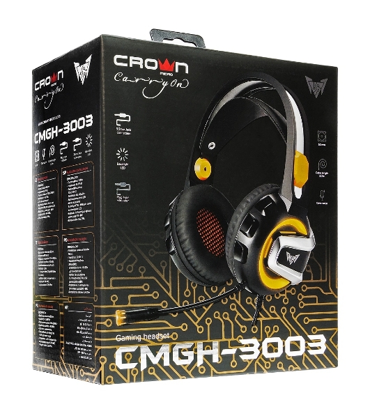 Гарнитура Crown CMGH-3003 чёрный/оранжевый, проводная, подсветка