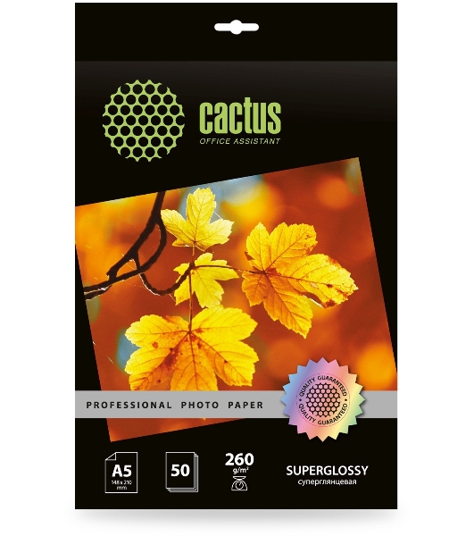 Фотобумага Cactus Prof CS-HGA526050 A5/260г/м2/50л./белый глянцевое для струйной печати