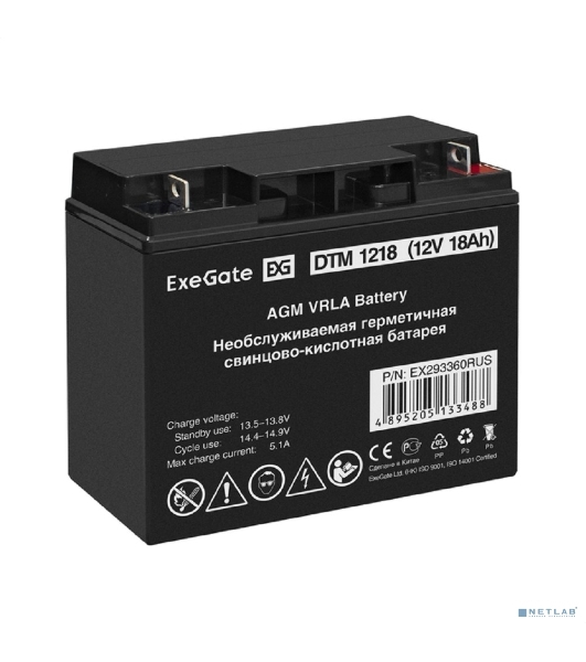 Батарея для ИБП ExeGate DTM 1218 (12V 18Ah, клеммы F3 (болт М5 с гайкой))