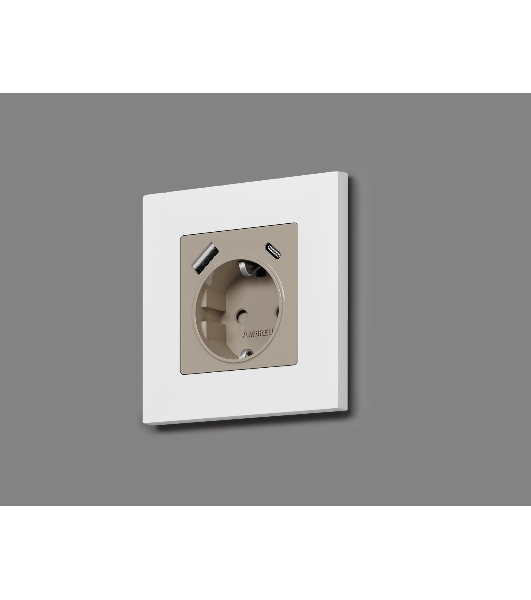 Комплект механизма электрической розетки ALFA Серо-бежевый матовый 2USB A+C 20W (быстрая зарядка) с/з QUANT (AP3700, VM160) MA370010