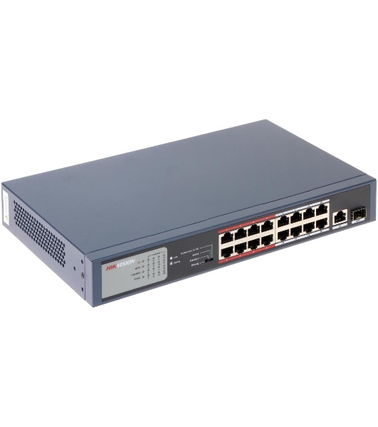 Коммутатор Hikvision DS-3E0318P-E(B), 16×1 Гбит/с PoE + 2×1 Гбит/с, неуправляемый