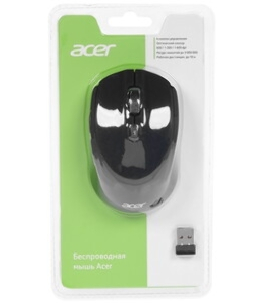 Мышь беспроводная Acer OMR040 черный, 1600 dpi, радиоканал, USB, кнопки - 6