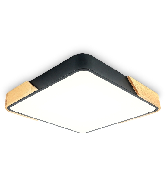 Потолочный светодиодный светильник Ambrella light FZ1317 BK/LW черный/светлое дерево 45W 5000K 500*500*50 (без ПДУ)