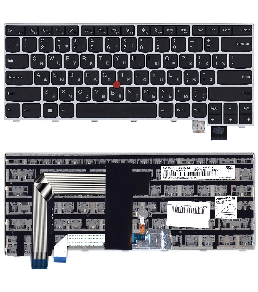 Клавиатура для ноутбука Lenovo Thinkpad T460S T470S черная с серебристой рамкой