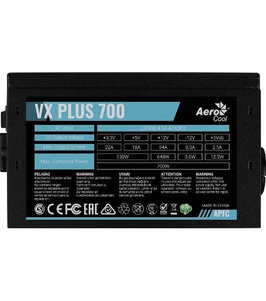 Блок питания Aerocool/Formula VX-700 PLUS, 700Вт, 120мм, черный, (аналог Aerocool VX Plus 700)