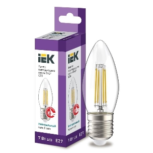 Лампа светодиодная IEK LLF-C35-7-230-40-E27-CL филаментная 360° 7Вт C35 свеча 4000К E27 230В прозр.