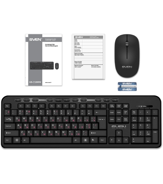 Комплект клавиатура + мышь SVEN KB-C3200W беспроводные клавиатура и мышь, черные