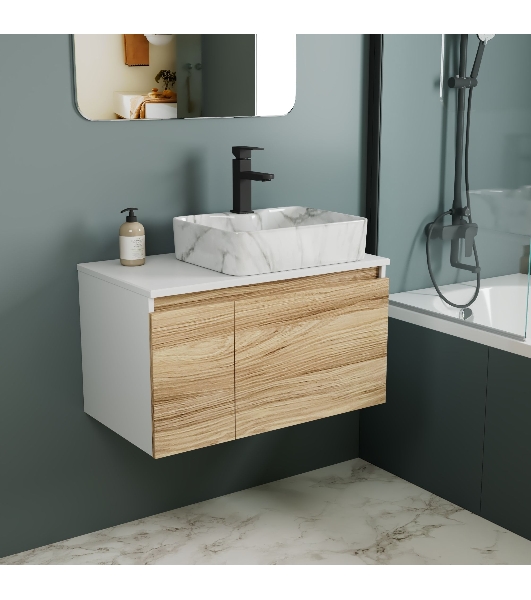 Комплект: тумба Bau Dream Blackwood 80, раковина прямоугольная BAU Cerama 48х37, мрамор, смеситель Hotel Black, черный матовый