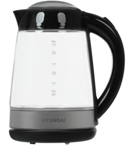 Чайник электрический Hyundai HYK-G3803 1.7 л, 2200 Вт, черный/серебристый (корпус: стекло)
