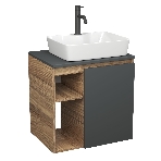 Тумба Bau Dream Blackwood 60 правая, графит, раковина BAU Cerama 48х37 белая, смеситель Hotel Dream Black, нерж. сталь, черный, фото 1