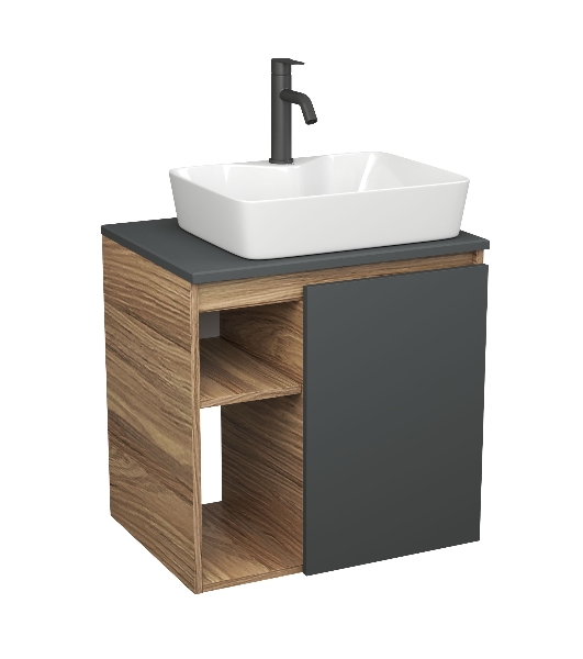 Тумба Bau Dream Blackwood 60 правая, графит, раковина BAU Cerama 48х37 белая, смеситель Hotel Dream Black, нерж. сталь, черный