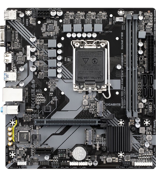 Материнская плата Gigabyte B760M H DDR4, LGA 1700, Intel B760, 2xDDR4, 4xSATA, 2xM.2, 1xPCIe 4.0 x16, 1xPCIe x1, 1xHDMI, 1xVGA, 1x 1Gb LAN, 2xUSB 2.0, 4xUSB 3.2 Gen 1, 3x3.5 мм, 7.1, Micro ATX