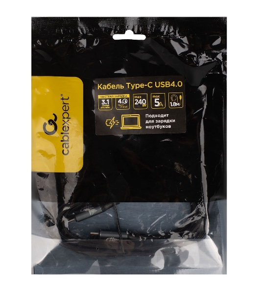 Кабель USB4.0 Cablexpert CC-USB4-CMCM-BR-1.8M, Type-C/Type-C, 5А, 240Вт, PD3.1/QC4.0, 40Gbps, медь, Pro, 1.8м, черный, пакет