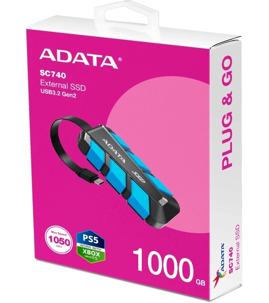 Внешний SSD ADATA SC740, 1TB, USB 3.2 Gen 2 Type-C, R/W 1050/1000, синий
