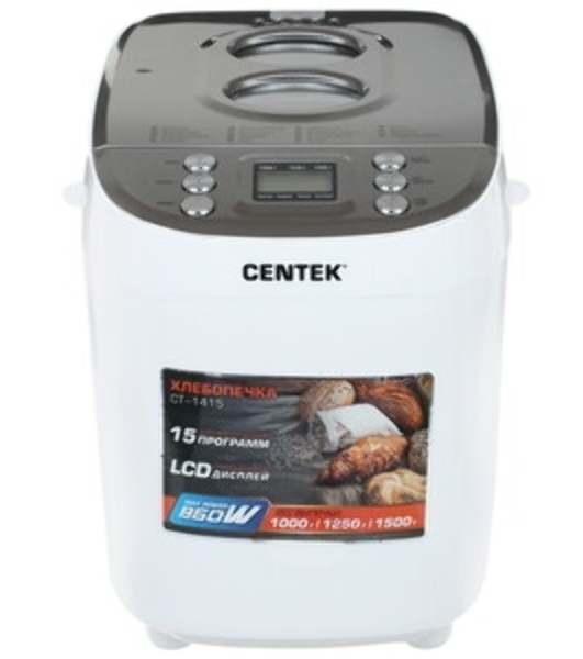 Хлебопечка Centek CT-1415 белый/серебристый, 860 Вт, 1.5 кг, 15 программ