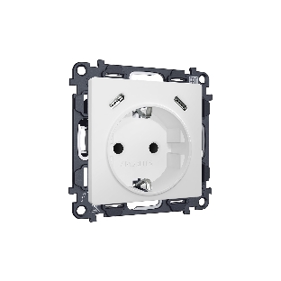 Комплект механизма электрической розетки 2USB С+C 20W с/з на винтовых зажимах 16A-250V ALFA Белый матовый QUANT (AP1305, VM165) MA130510