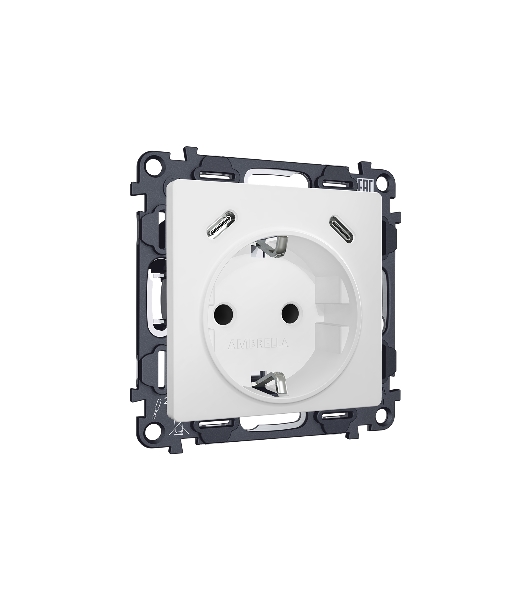 Комплект механизма электрической розетки 2USB С+C 20W с/з на винтовых зажимах 16A-250V ALFA Белый матовый QUANT (AP1305, VM165) MA130510