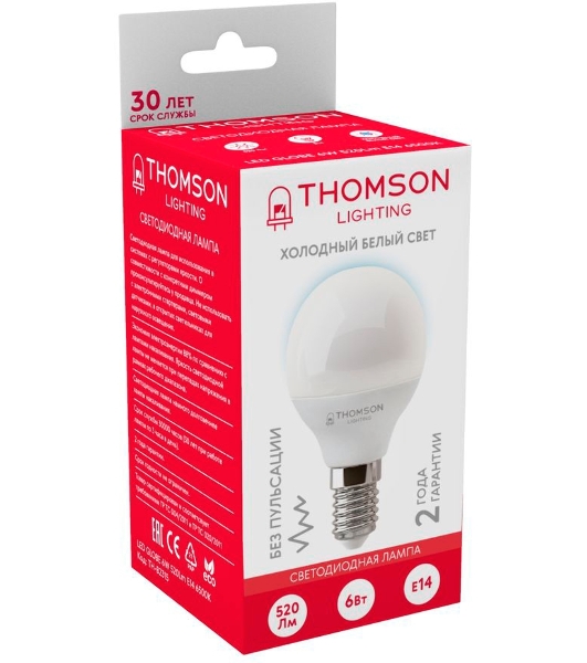 Лампа LED Thomson E14, шар, 6Вт, 6500К, белый холодный, TH-B2315, 1 шт.