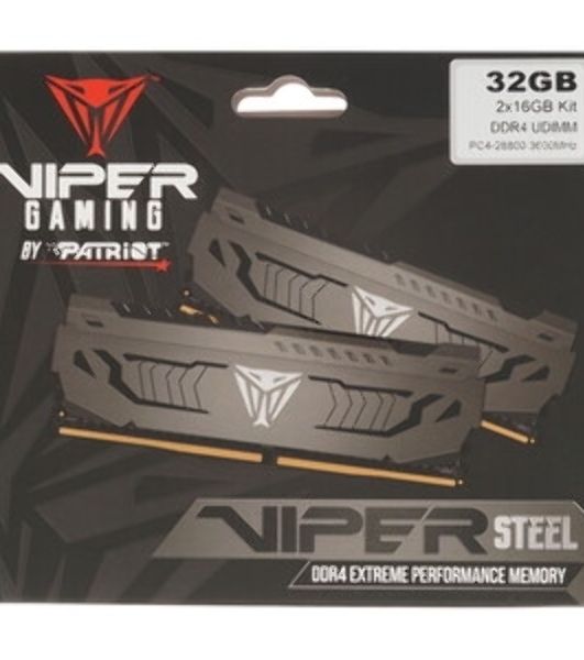 Оперативная память Patriot Viper Steel, DDR4, 32GB (1x32 GB), 3200 MHz, CL16, DIMM, радиатор, черный