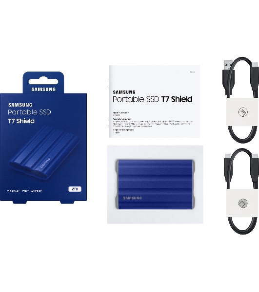 Внешний SSD Samsung T7 Shield, 2TB, USB 3.2 Gen 2 Type-C, R/W 1050/1000, синий