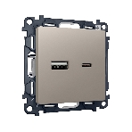 Комплект механизма розетки ALFA Серо-бежевый матовый 2USB A+C 20W (быстрая зарядка) QUANT (AP3710, VM177) MA371010, фото 1