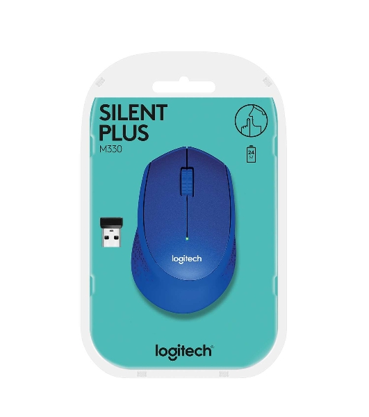 Мышь беспроводная Logitech M330 SILENT PLUS синий, 1000 dpi, радиоканал, USB, кнопки - 3