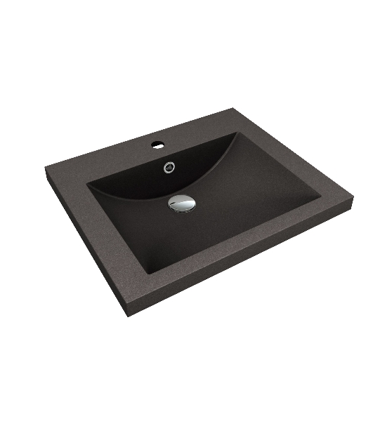 Тумба под раковину Bau Stil Loft black brushed, раковина кварцевая BAU Stil 58, черный металлик, смеситель Hotel Black, черный