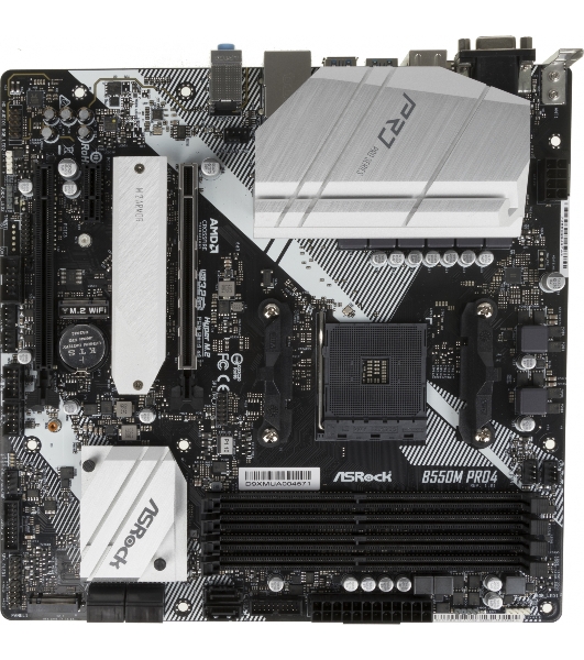 Материнская плата ASRock B550M Pro4, AM4, AMD B550, 4xDDR4, 6xSATA, 2xM.2, 1xPCI-E 3.0 x16, 1xPCI-E 4.0 x16, 1xDisplayPort, 1xHDMI, 1xVGA, 1x 1Gb LAN, 3x3.5 мм, 7.1, Micro-ATX