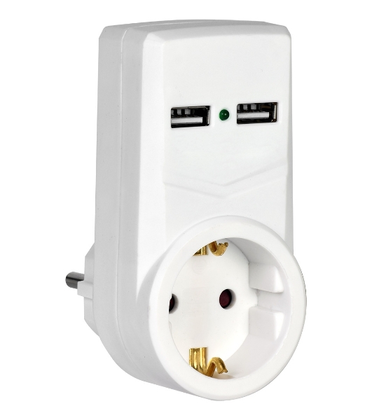 белый адаптер Т-01/01 1 место 2P+PE 16А 2хUSB 2,1A IEK