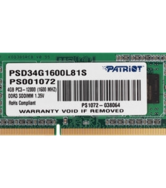 Оперативная память Patriot Signature, DDR3L, 4GB (1x4 GB), 1600 MHz, CL11, DIMM