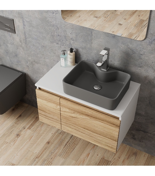 Комплект: тумба Bau Dream Blackwood 80, раковина BAU Cerama 48х37, темно-серая, смеситель Hotel Stil, нерж сталь, выпуск клик клак хром