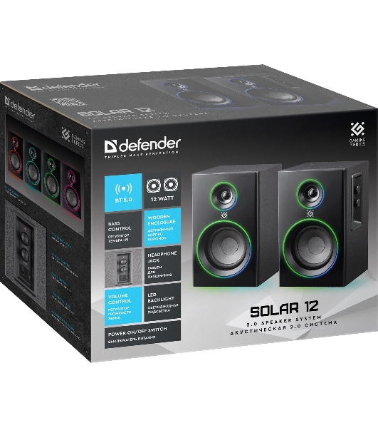 Акустическая 2.0 система Defender Solar 12 12 Вт, подсветка, BT, 230В