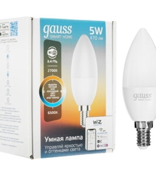 Лампа Светодиодная Gauss Smart Home DIM CCT E14 C37 5 Вт