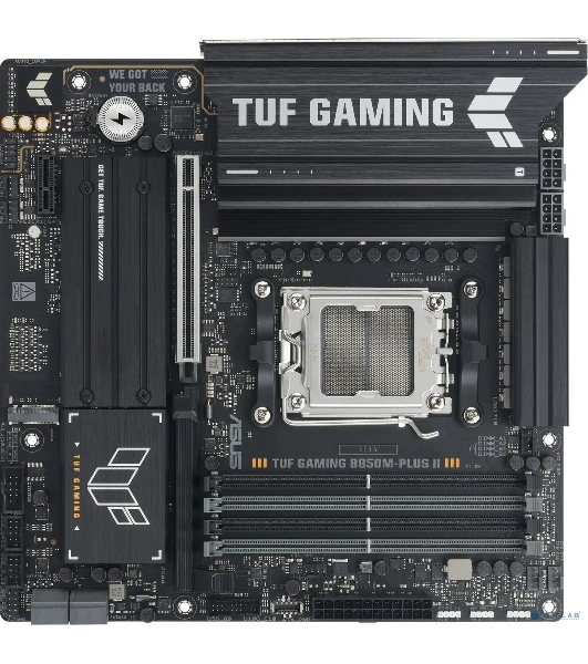 Материнская плата ASUS TUF GAMING B850M-PLUS II, AM5, AMD B850, 4xDDR5, 4xSATA, 3xM.2, 1xPCIe 5.0 x16, 1xPCIe 4.0 x1, 1xHDMI, 1xDP, 1x2.5Gb LAN, 1xUSB-C 20Gbps, 3xUSB-A 10Gbps, 4xUSB-A 5Gbps, 4xUSB-A 2.0, 3x3.5 мм, 7.1, mATX