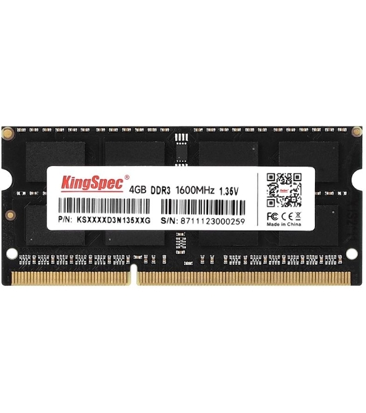 Оперативная память KingSpec, DDR3L, 4GB (1x4 GB), 1600 MHz, CL11, SO-DIMM