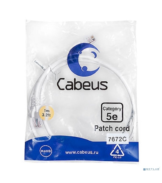Шнур коммутационный Cabeus, Cat.5e, неэкр., U/UTP, RJ45/RJ45, LSZH, AWG24, 1м, белый