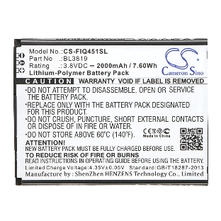 Аккумулятор CameronSino CS-FIQ451SL BL3819 для Fly IQ4514 Evo Tech 4 3.8V, 2000mAh, 7.60Wh