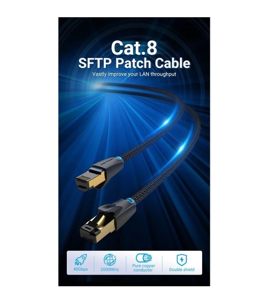 Патч-корд Vention прямой SFTP cat.8 RJ45 - 3 м. черный Тканевая оплетка