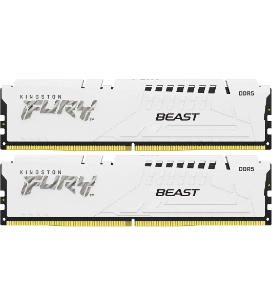 Оперативная память Kingston Fury Beast, DDR5, 32Gb (2x16Gb), 5600MHz, CL40, DIMM, с радиатором, белый