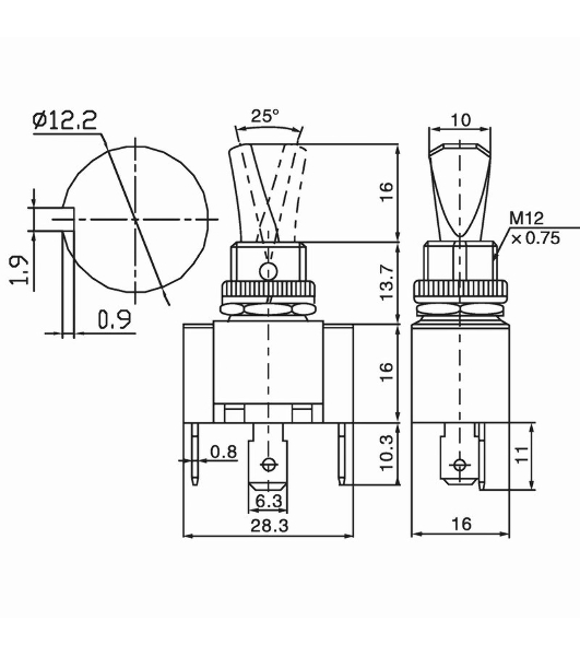 Тумблер Rexant 12V 30А (3c) ON-OFF однополюсныйс красной LED подсветкой (ASW-07D-2) (в упак. 1шт.)