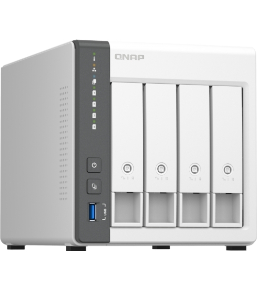 Сетевое хранилище SMB QNAP TS-433-4G NAS 4 HDD trays. ARM 4-core Cortex-A55 2.0GHz, ram 4 Gb (max), 1x1GbE, 1x2.5GbE, 2xUSB 2.0 port,1xUSB 3.2 Gen 1