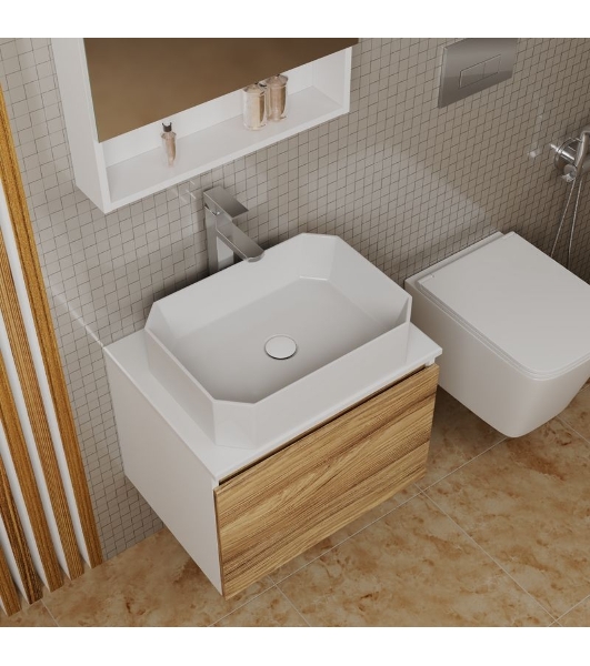 Комплект для ванной, 4 предмета (Тумба подвесная Bau Blackwood 60 + Раковина BAU Hotel 51х37, Смеситель высокий Hotel Still, нерж. сталь, выпуск)