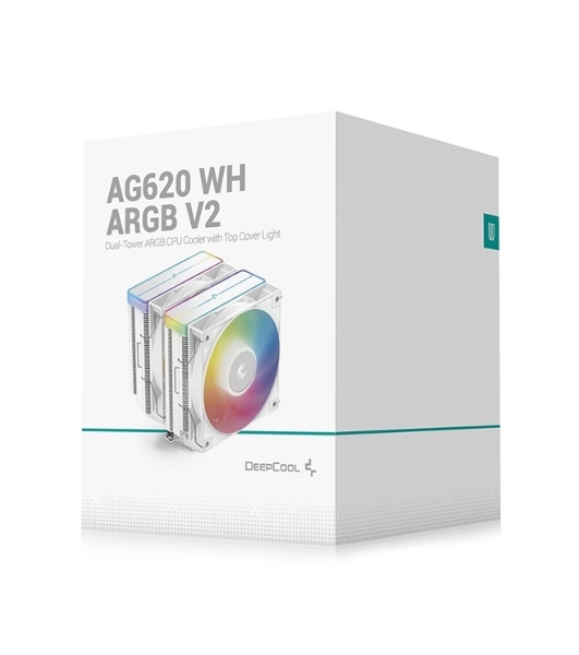 Кулер для процессора DEEPCOOL AG620 WH ARGb V2 LGA20XX/1700/1200/115X/AM5/AM4 (9шт/кор, TDP 260W, PWM, ARGb DUAL Fan 120мм, 6 тепл. трубок, белый) RET