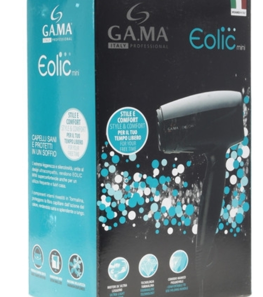 Фен GA.MA GH0201 EOLIC MINI CX черный, 1600 Вт, компактный, ионизация